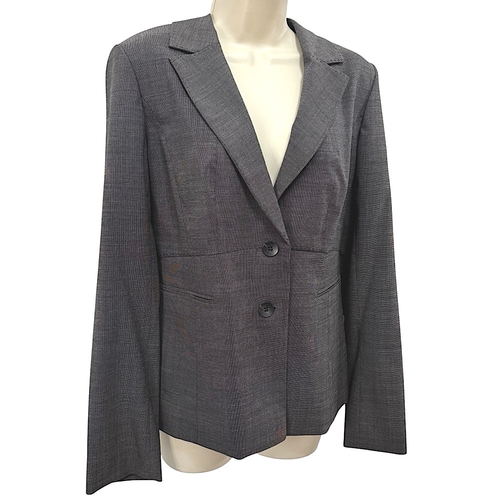 Classiques Entier Women’s Wool Herringbone Weave Grey Two Button Blazer Size 12